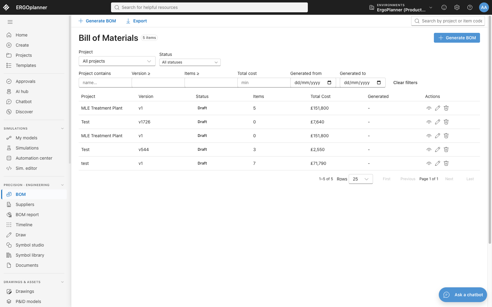 Auto-generated Bill of Materials and project documentation